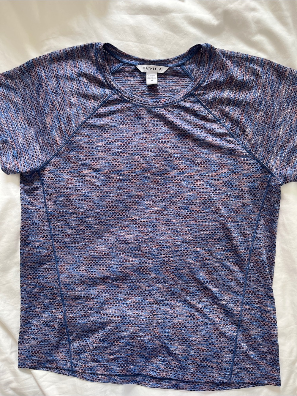 Athleta Blue Heathered Short-Sleeve Performance Top